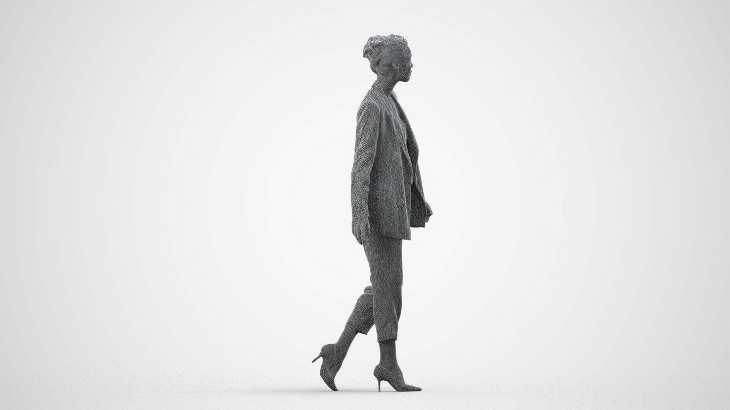 realistic 3D people woman business walking, render-ready for V-Ray and Corona, FBX OBJ, wireframe side view