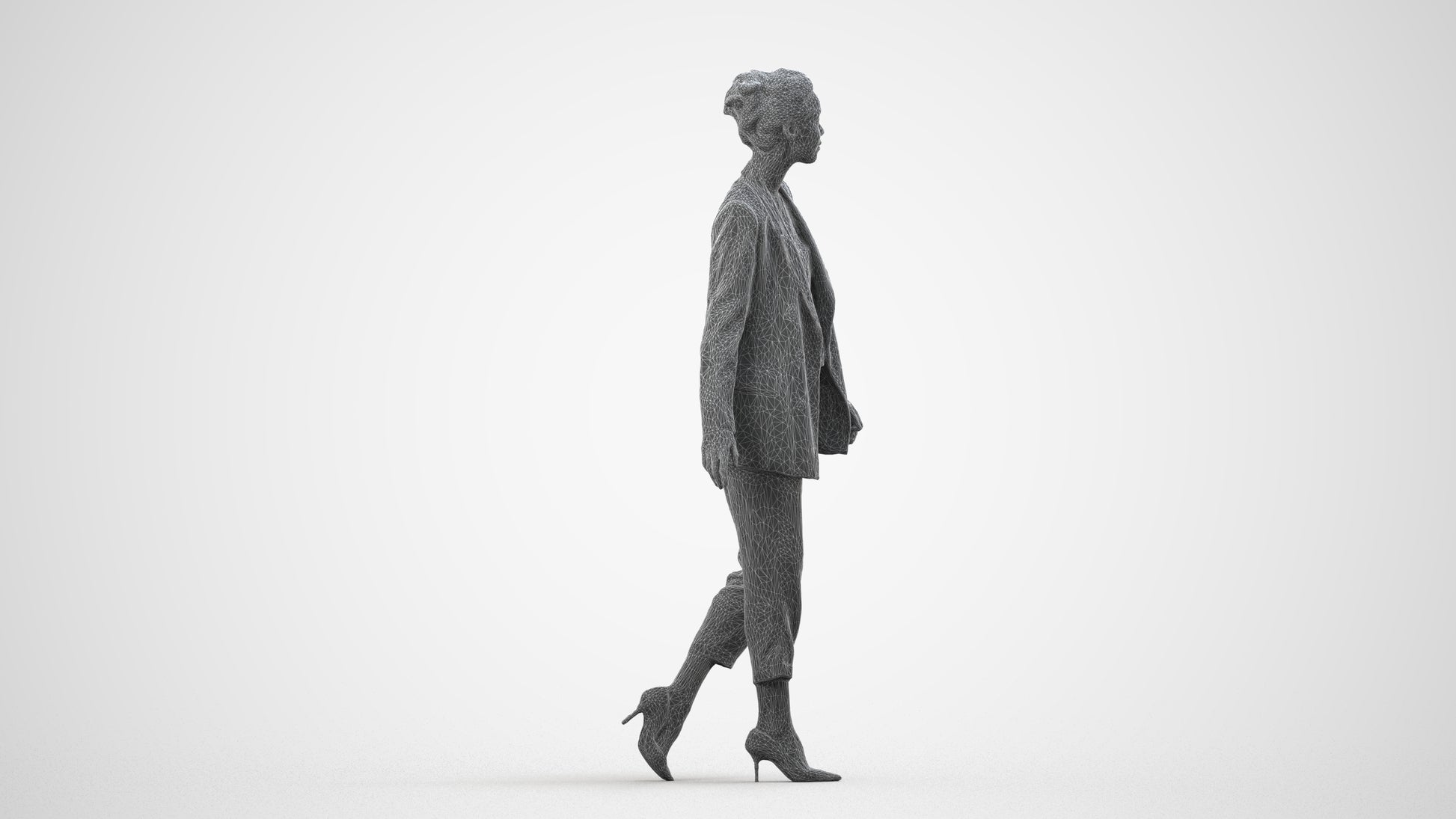 realistic 3D people woman business walking, render-ready for V-Ray and Corona, FBX OBJ, wireframe side view