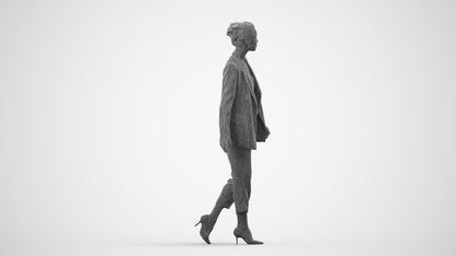 realistic 3D people woman business walking, render-ready for V-Ray and Corona, FBX OBJ, wireframe side view