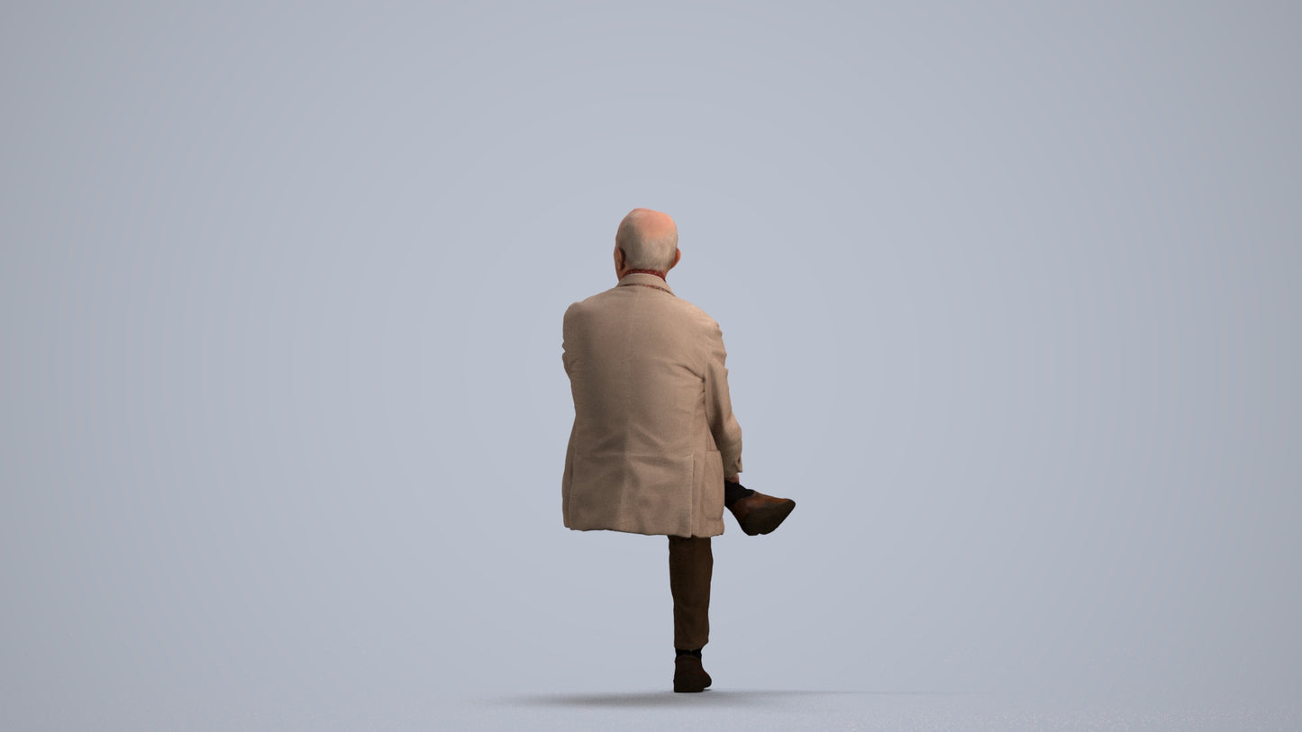 scanned 3D senior man business sitting, photogrammetry people for Enscape and V-Ray, front view render