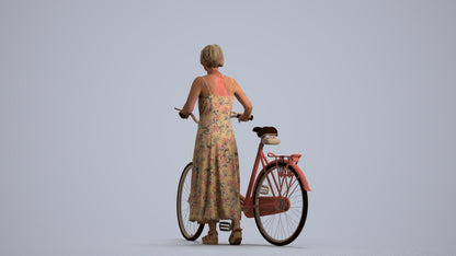 scanned 3D senior woman cycling, photogrammetry people for Enscape and V-Ray, front view render
