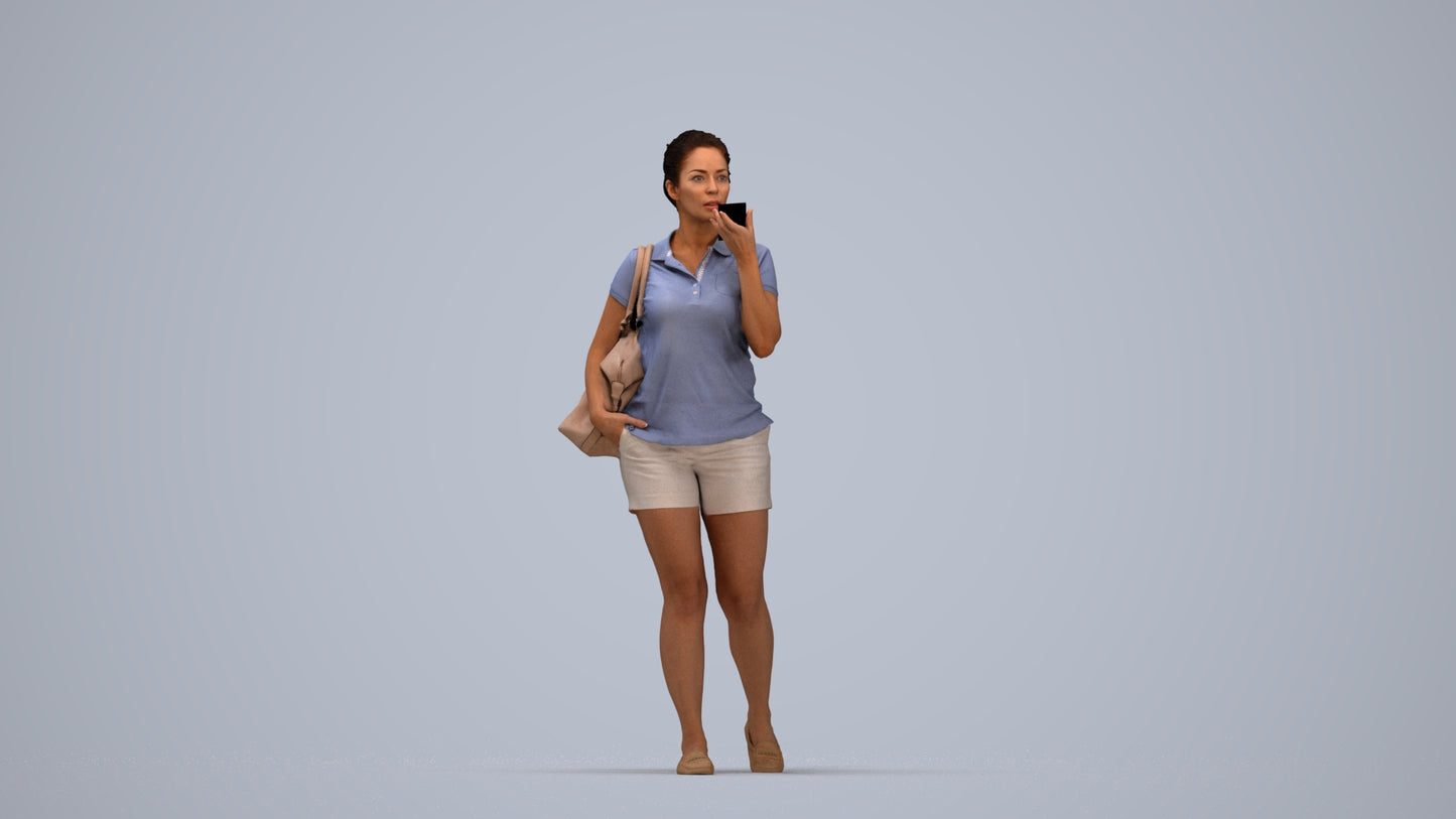 scanned 3D woman casual walking, photogrammetry people for Enscape and V-Ray, top-down view render