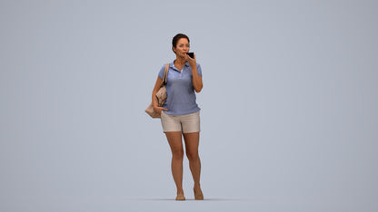 scanned 3D woman casual walking, photogrammetry people for Enscape and V-Ray, top-down view render