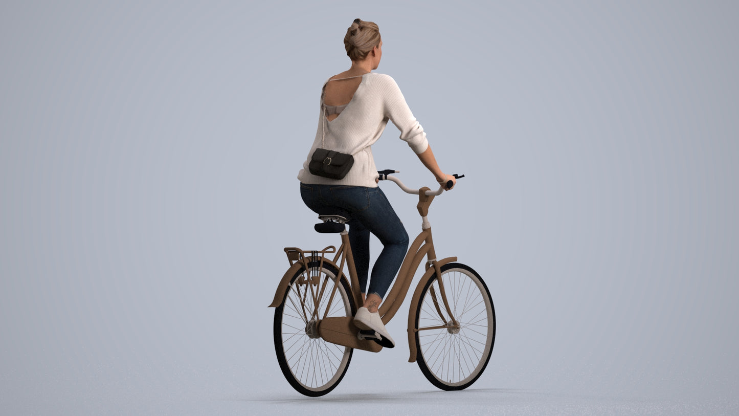 scanned 3D woman casual cycling, photogrammetry people for Enscape and V-Ray, front view render