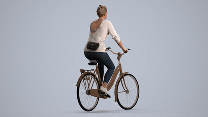 scanned 3D woman casual cycling, photogrammetry people for Enscape and V-Ray, front view render