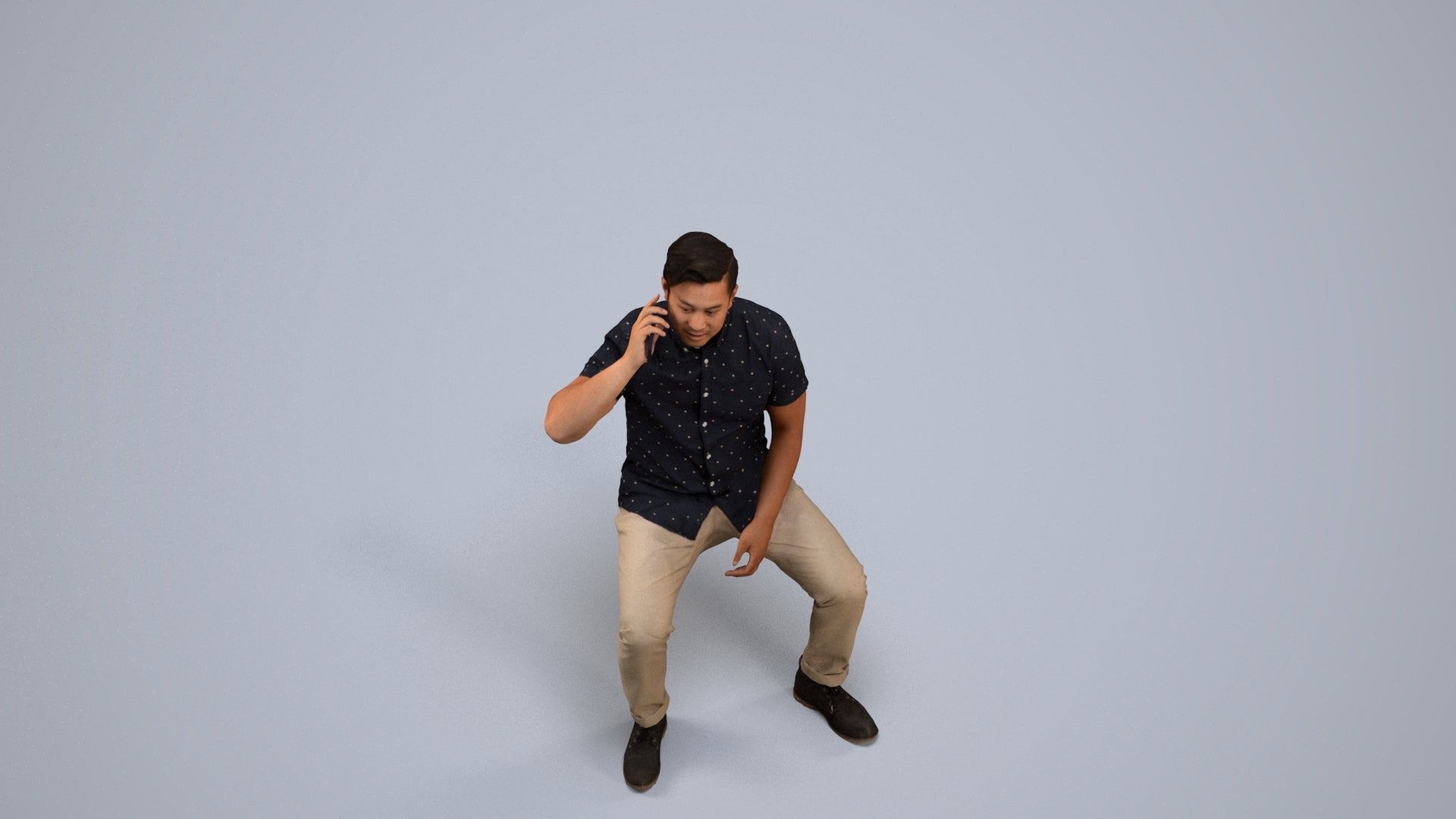 3D human model man business, photogrammetry scanned person for archviz, back view render