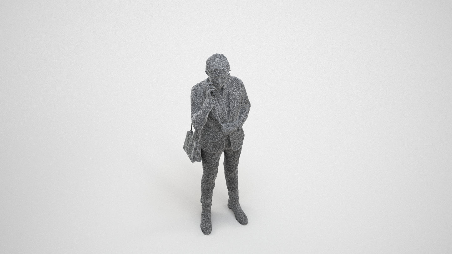 scanned 3D woman business, photogrammetry people for Enscape and V-Ray, wireframe three-quarter view