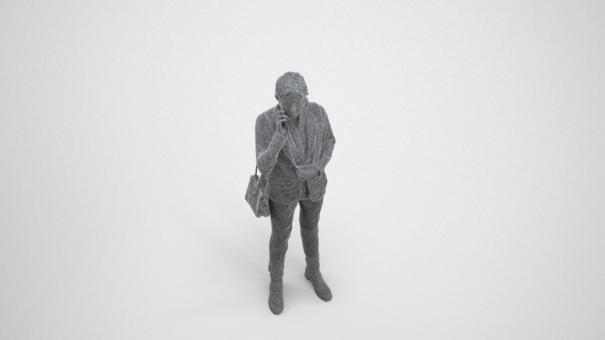 scanned 3D woman business, photogrammetry people for Enscape and V-Ray, wireframe three-quarter view