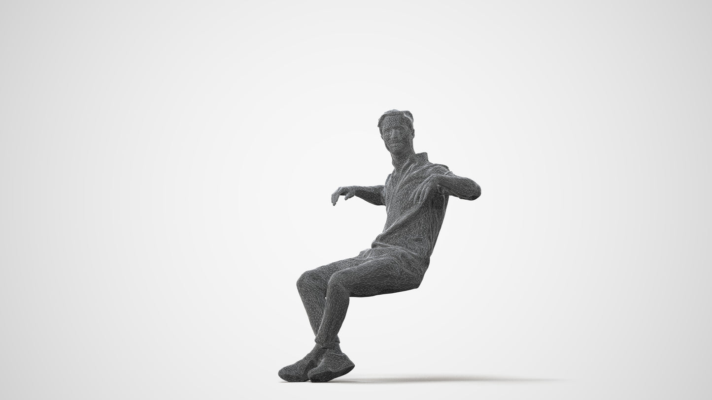 realistic 3D man casual sitting, scanned archviz people for Blender and 3ds Max, square thumbnail