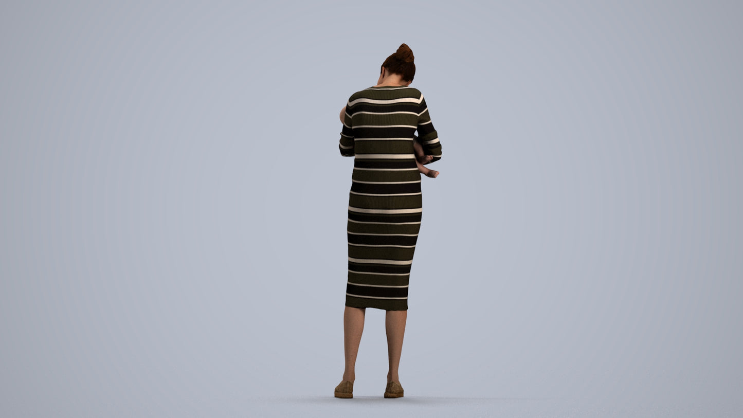 3D human model girl casual kids, photogrammetry scanned person for archviz, front view render