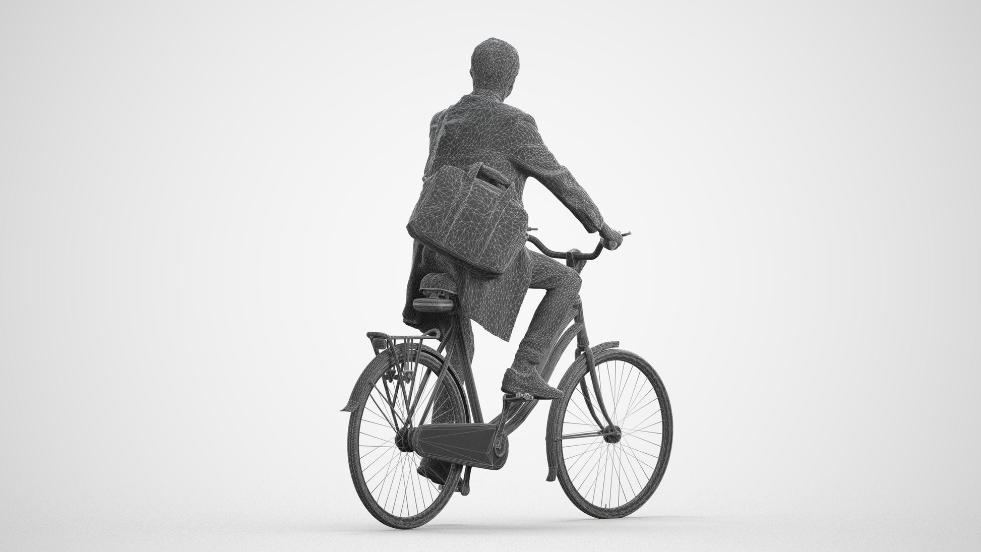 realistic 3D human man business cycling, archviz people FBX OBJ for Blender, wireframe front view