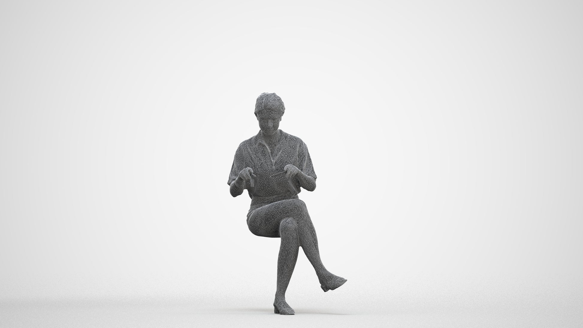 photogrammetry 3D woman casual sitting, realistic human model archviz FBX, three-quarter front view render