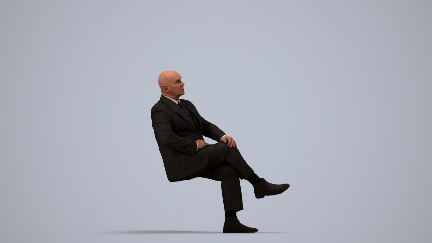 realistic 3D people senior man business, render-ready for V-Ray and Corona, FBX OBJ, side view render