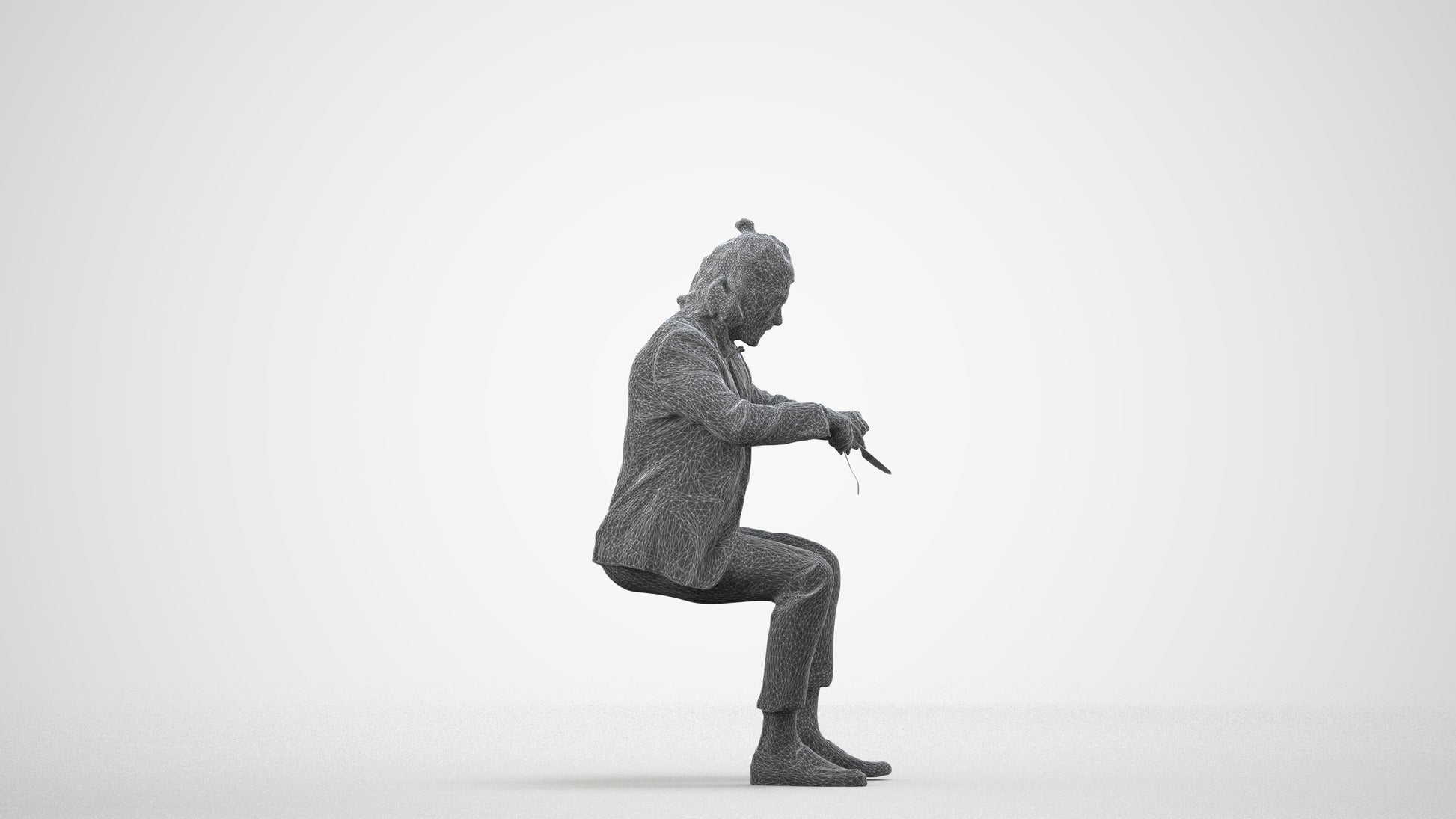 3D scanned man formalaffairs casual, photorealistic archviz people for Enscape and SketchUp, wireframe side view