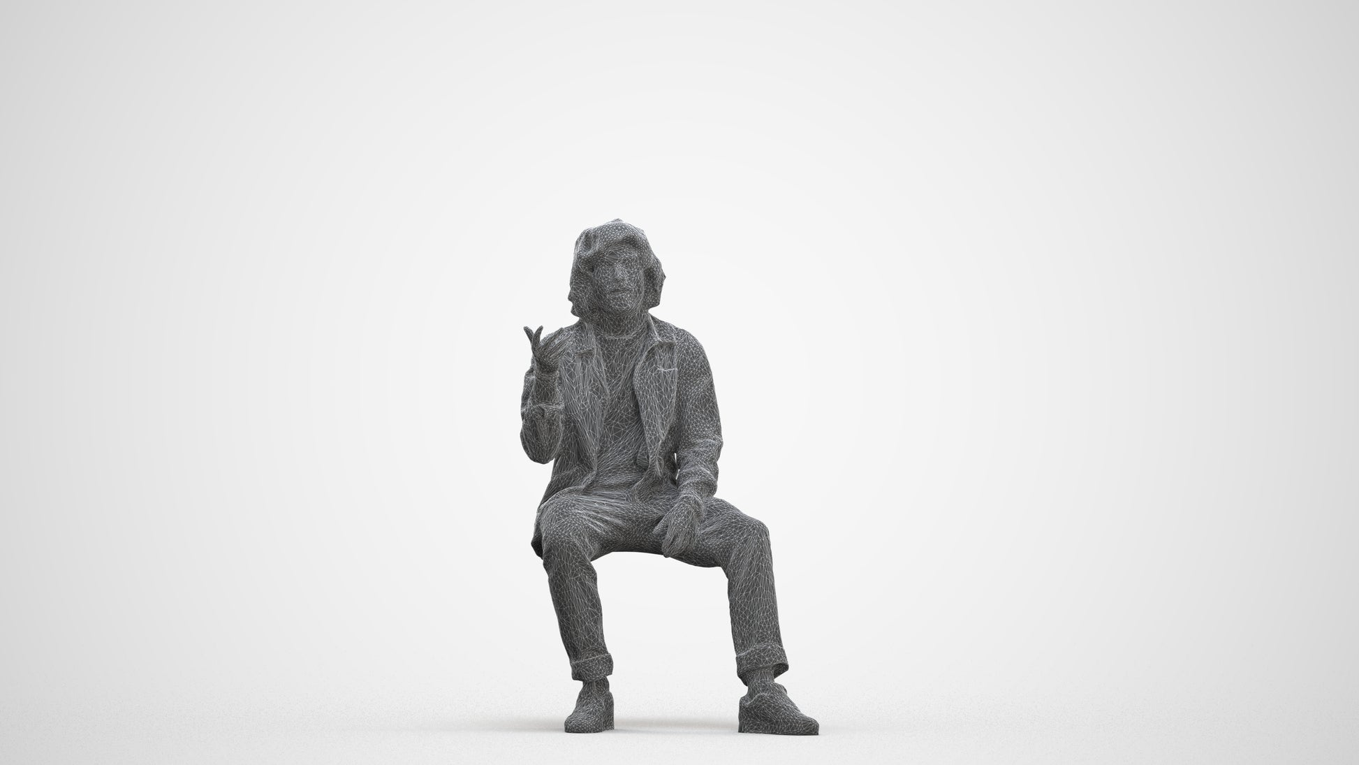 realistic 3D man casual sitting, scanned archviz people for Blender and 3ds Max, three-quarter front view render