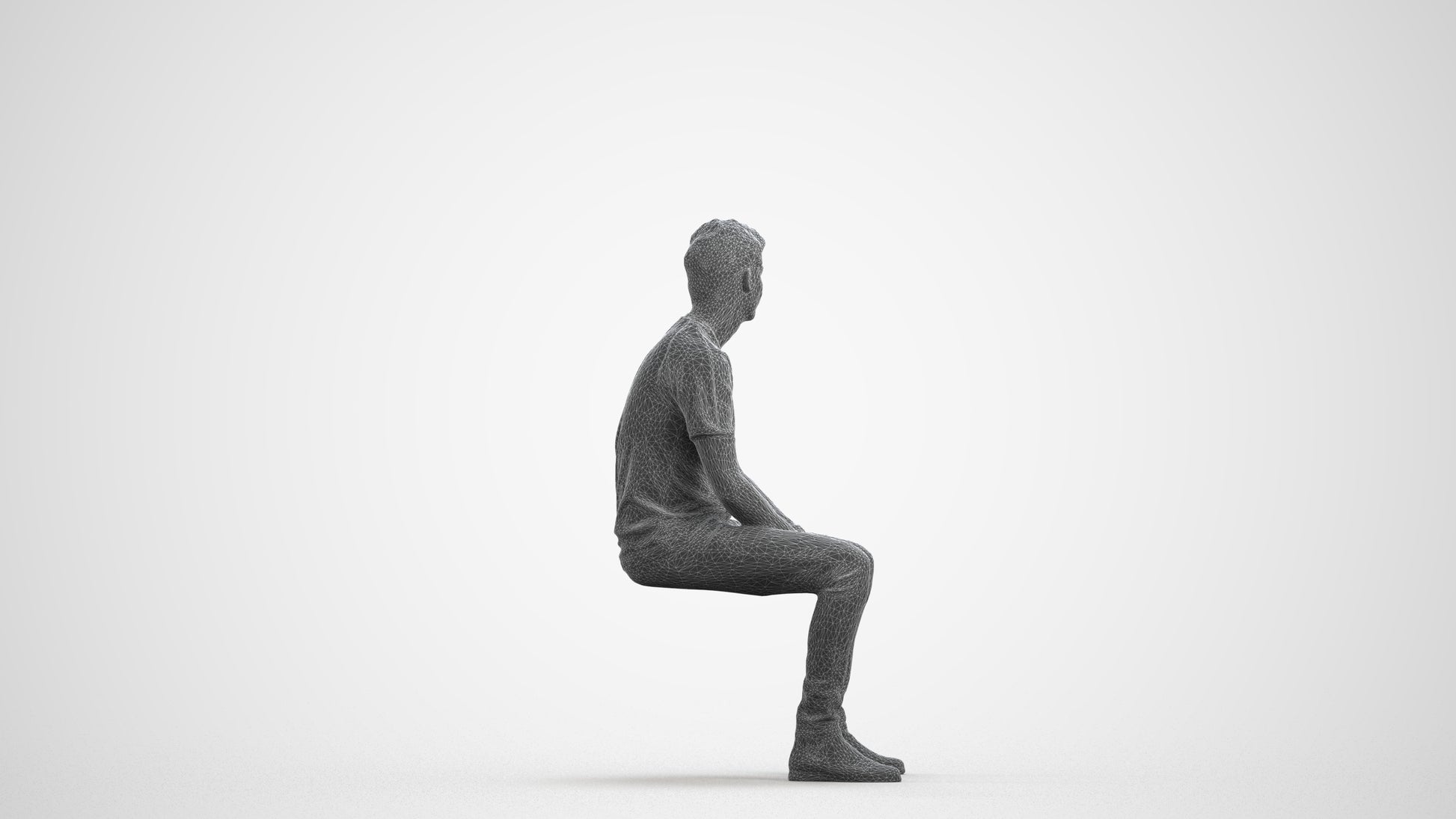 realistic 3D human man casual sitting, archviz people FBX OBJ for Blender, wireframe front view