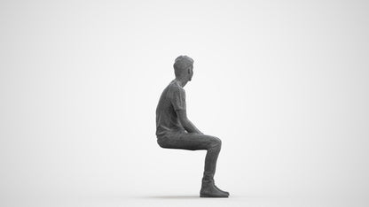 realistic 3D human man casual sitting, archviz people FBX OBJ for Blender, wireframe front view