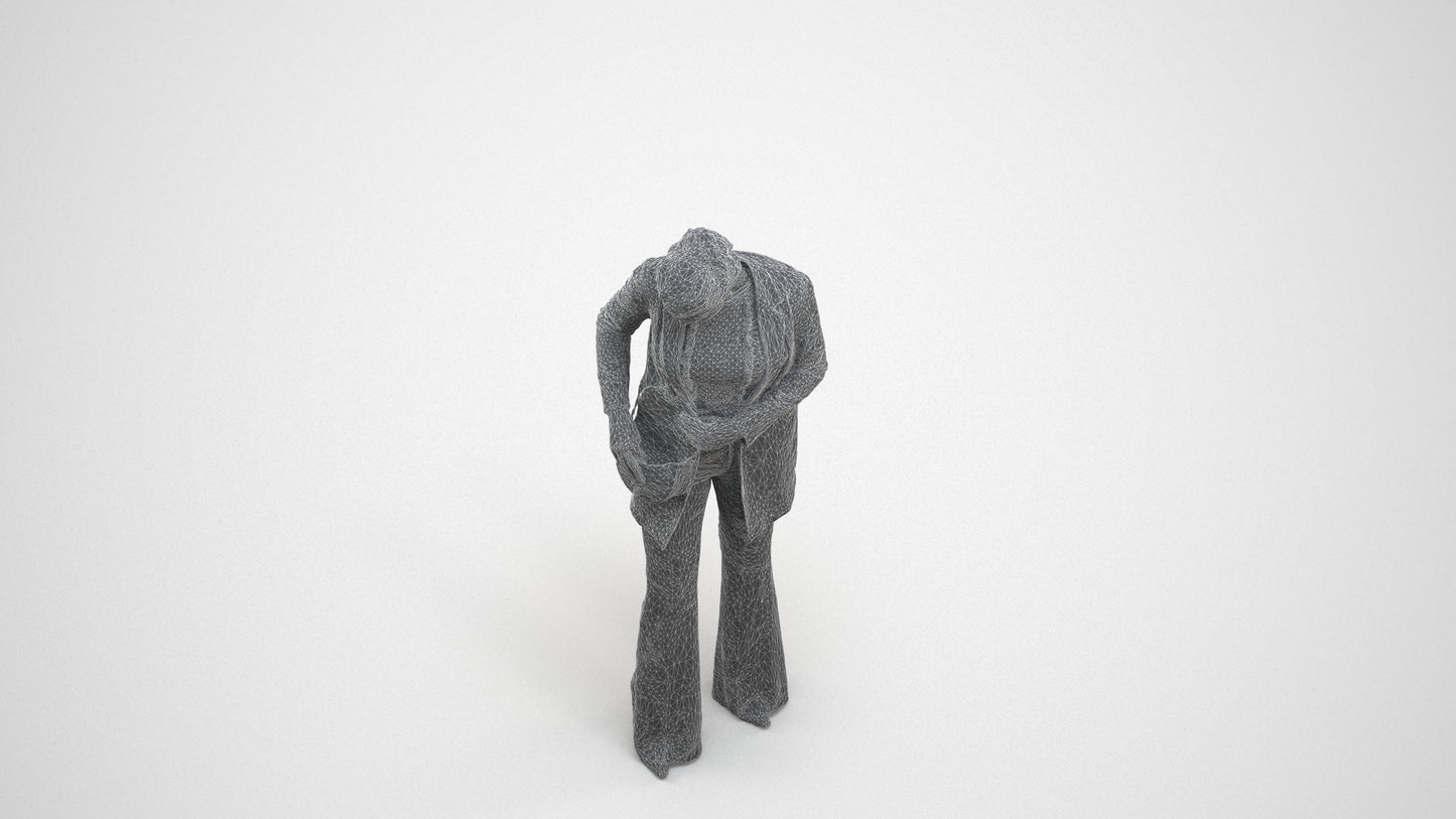 scanned 3D woman business standing, photogrammetry people for Enscape and V-Ray, wireframe three-quarter view