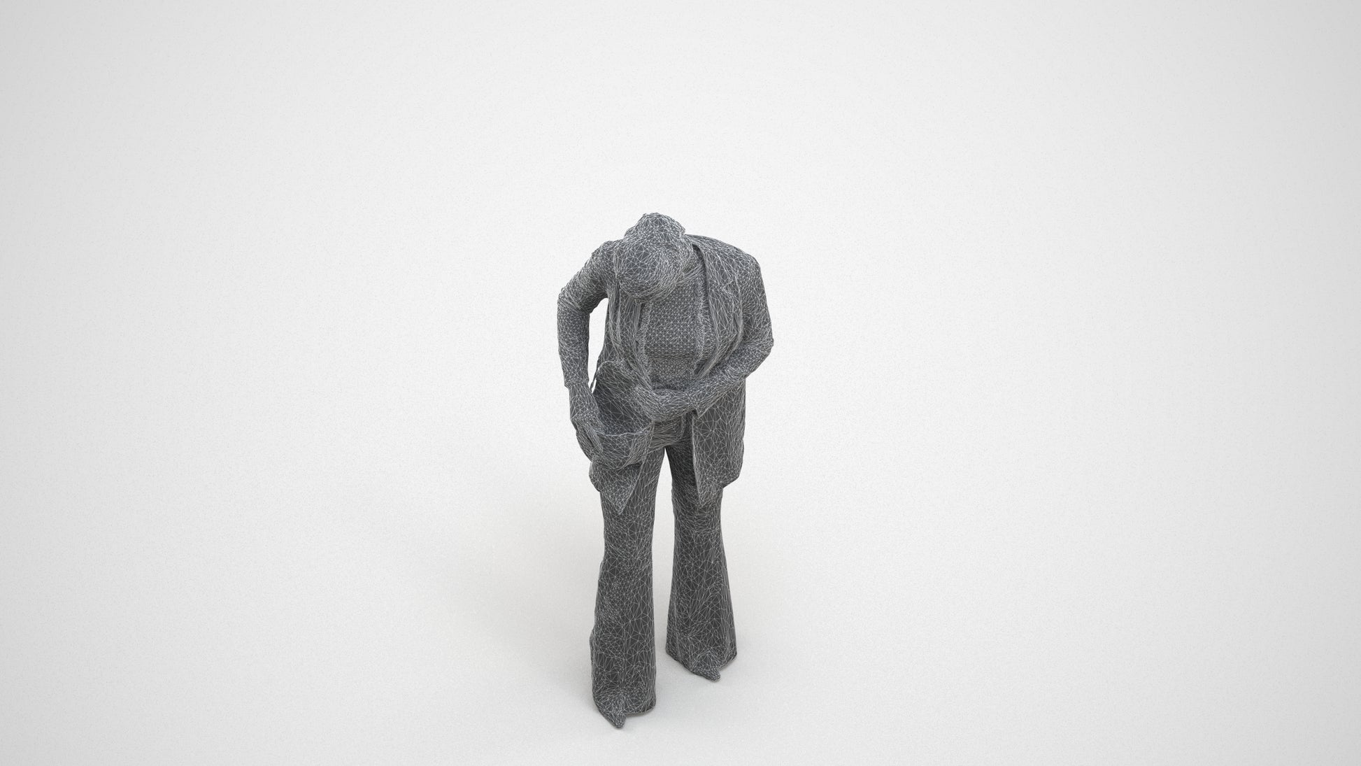 scanned 3D woman business standing, photogrammetry people for Enscape and V-Ray, wireframe three-quarter view