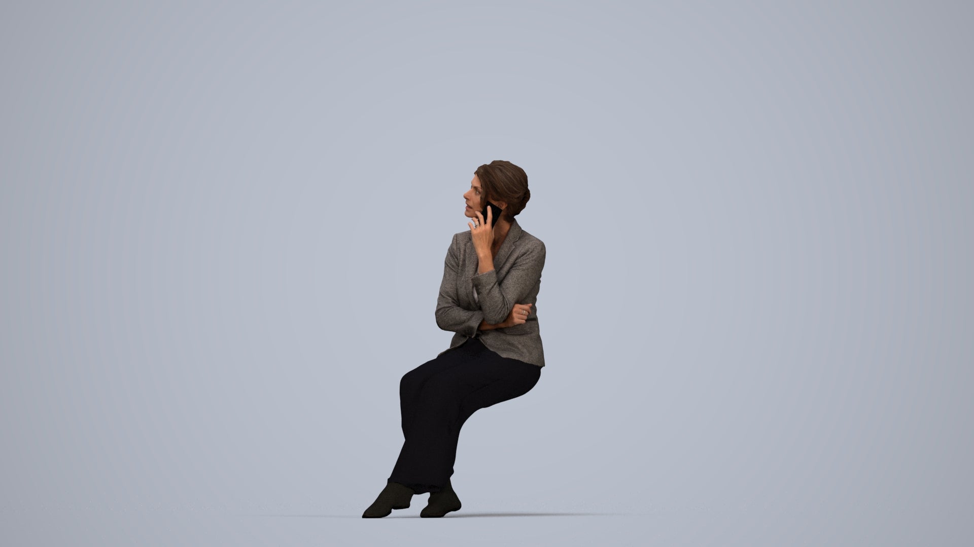 photogrammetry 3D woman business, realistic human model archviz FBX, top-down view render