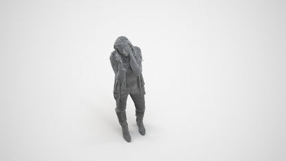 realistic 3D human woman casual standing, archviz people FBX OBJ for Blender, wireframe three-quarter view