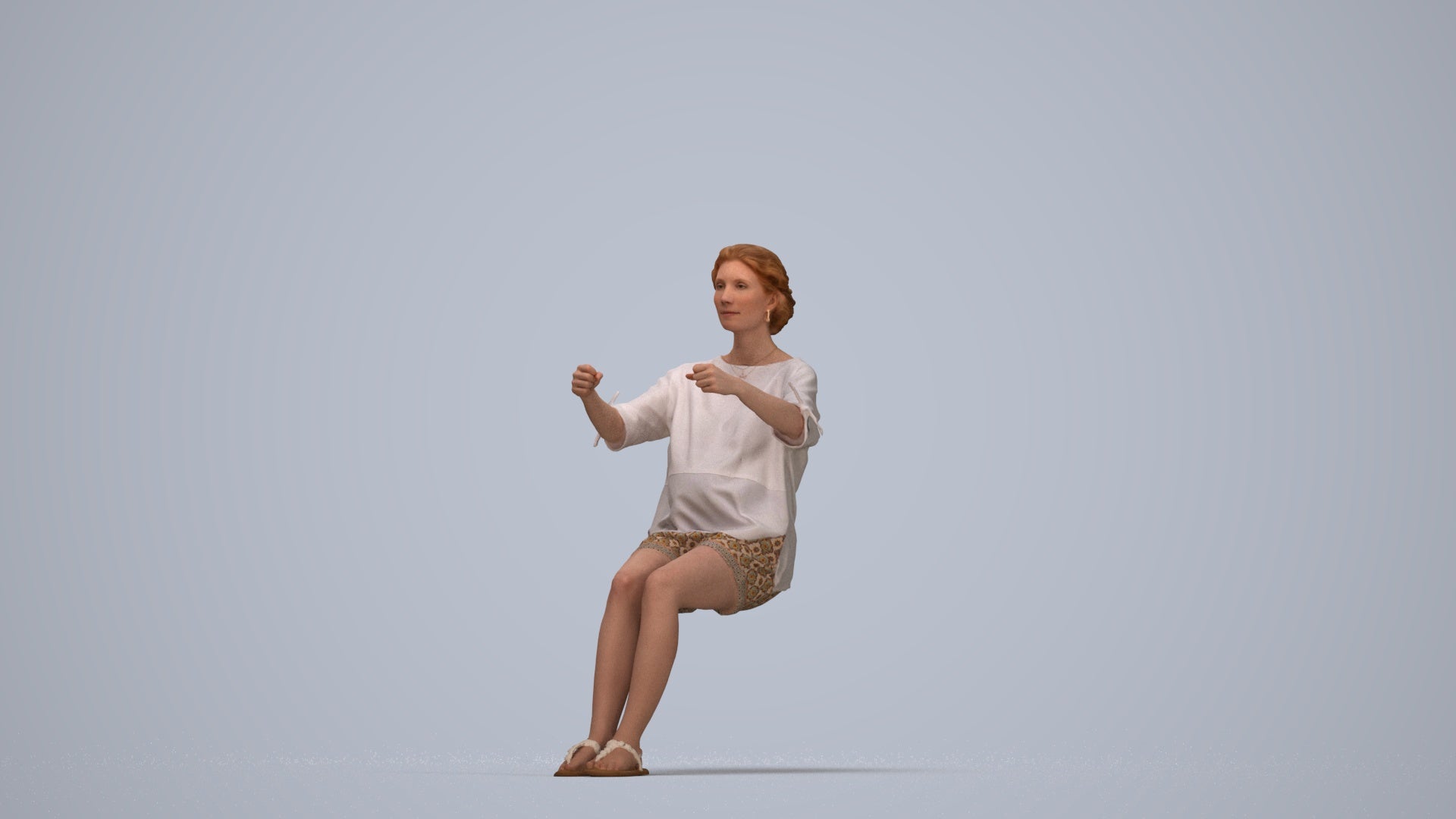 3D scanned woman driving casual, photorealistic archviz people for Enscape and SketchUp, top-down view render