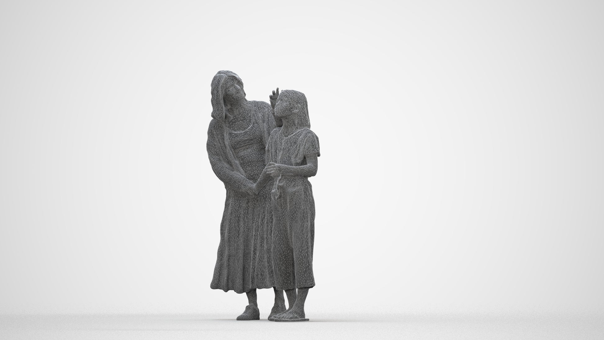 3D people model girl casual kids, scanned human for 3ds Max rendering, wireframe back view