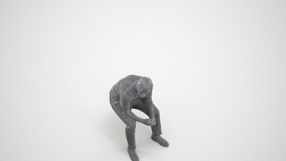 3D people model man casual sitting, scanned human for 3ds Max rendering, wireframe three-quarter view