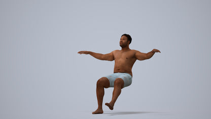 3D human model man pool, photogrammetry scanned person for archviz, three-quarter view render