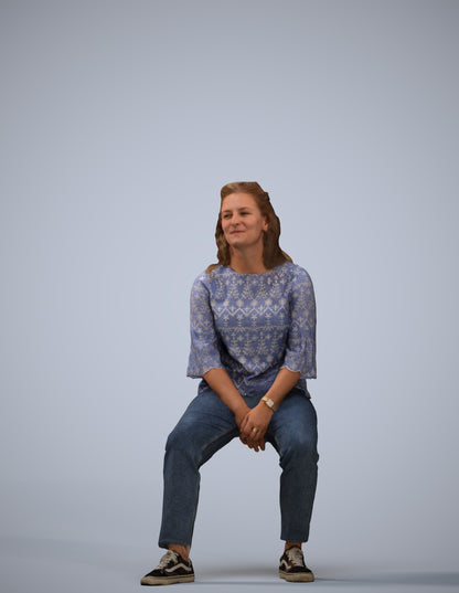 realistic 3D woman casual sitting, scanned archviz people for Blender and 3ds Max