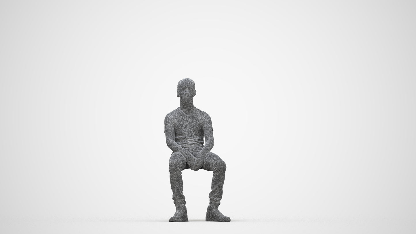 scanned 3D boy casual kids, photogrammetry people for Enscape and V-Ray, wireframe back view