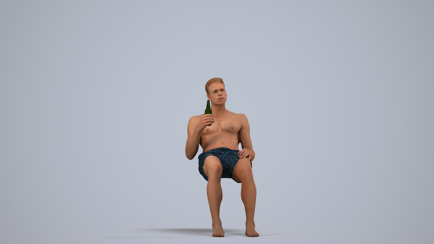 3D scanned man pool, photorealistic archviz people for Enscape and SketchUp, side view render