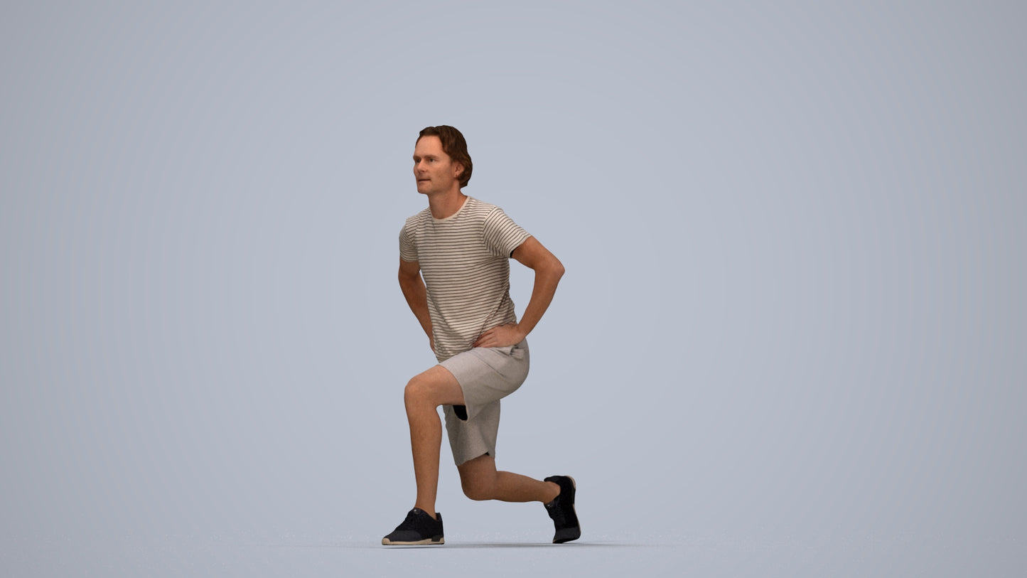 3D people model man sport, scanned human for 3ds Max rendering, top-down view render