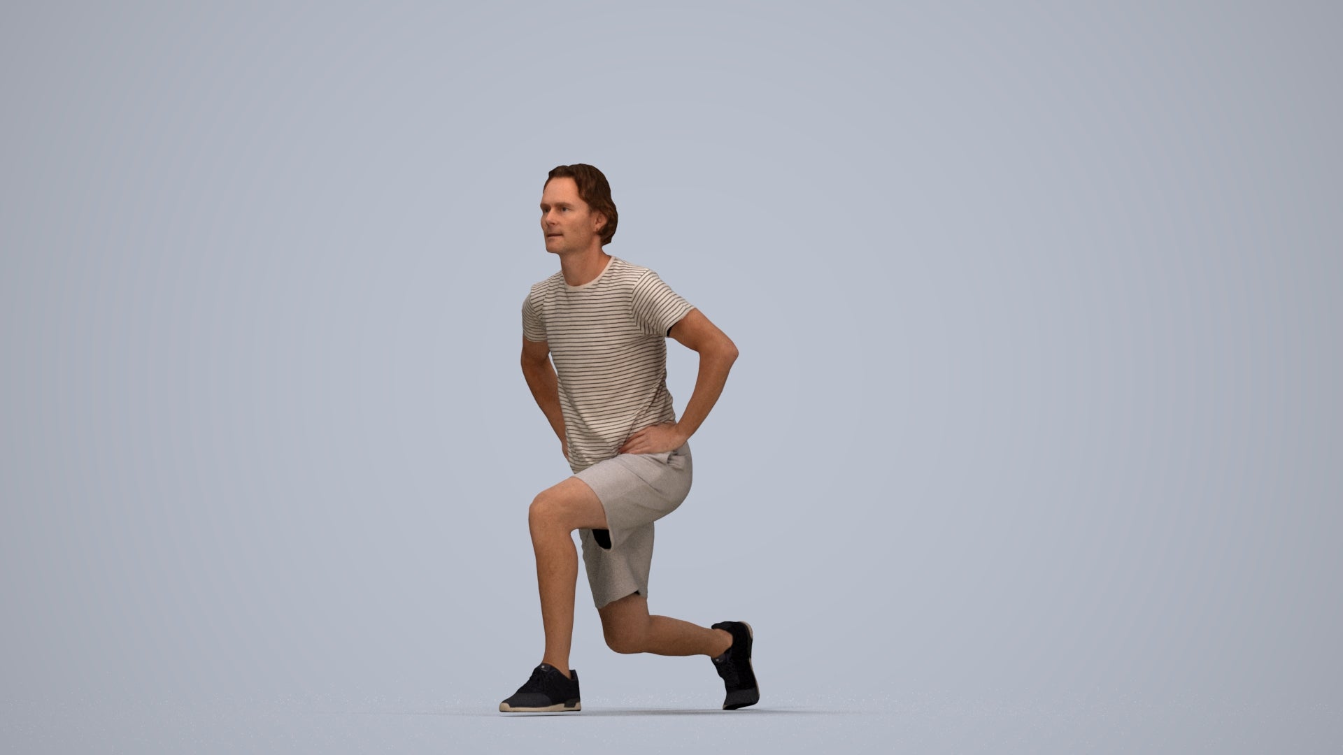 3D people model man sport, scanned human for 3ds Max rendering, top-down view render