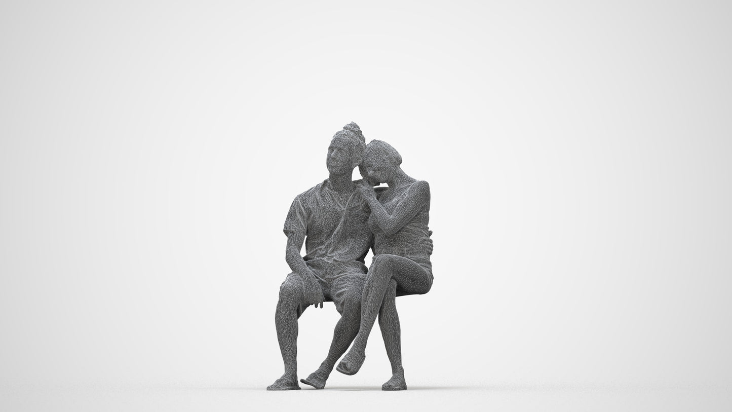 scanned 3D woman sitting, photogrammetry people for Enscape and V-Ray, wireframe back view