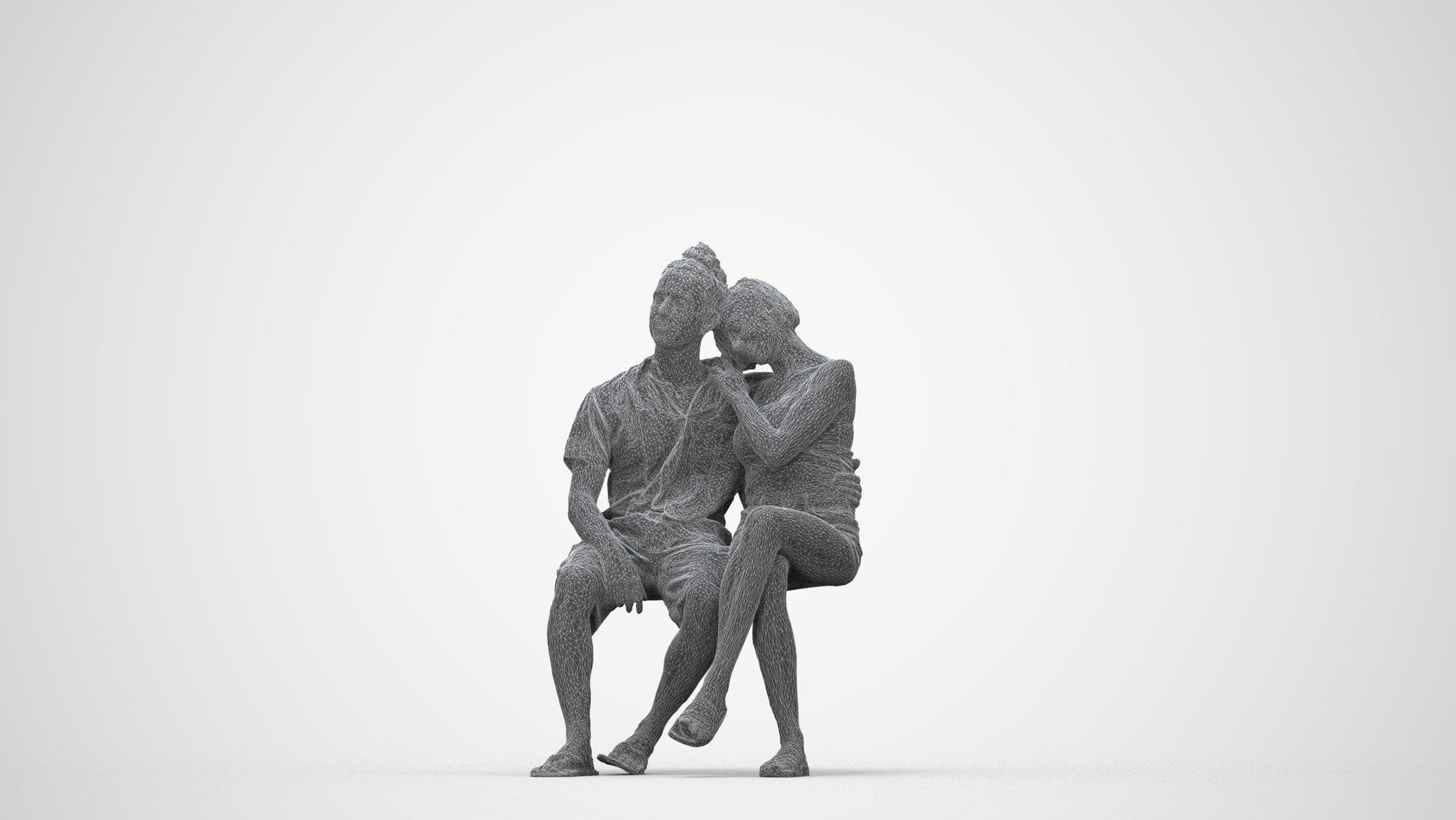 scanned 3D woman sitting, photogrammetry people for Enscape and V-Ray, wireframe back view