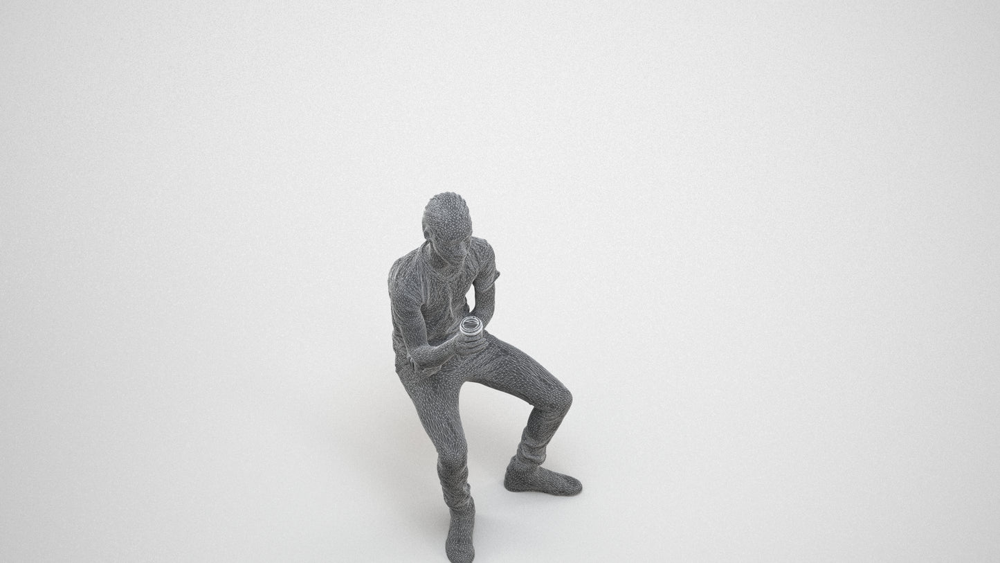 3D human model boy casual kids, photogrammetry scanned person for archviz, wireframe three-quarter view