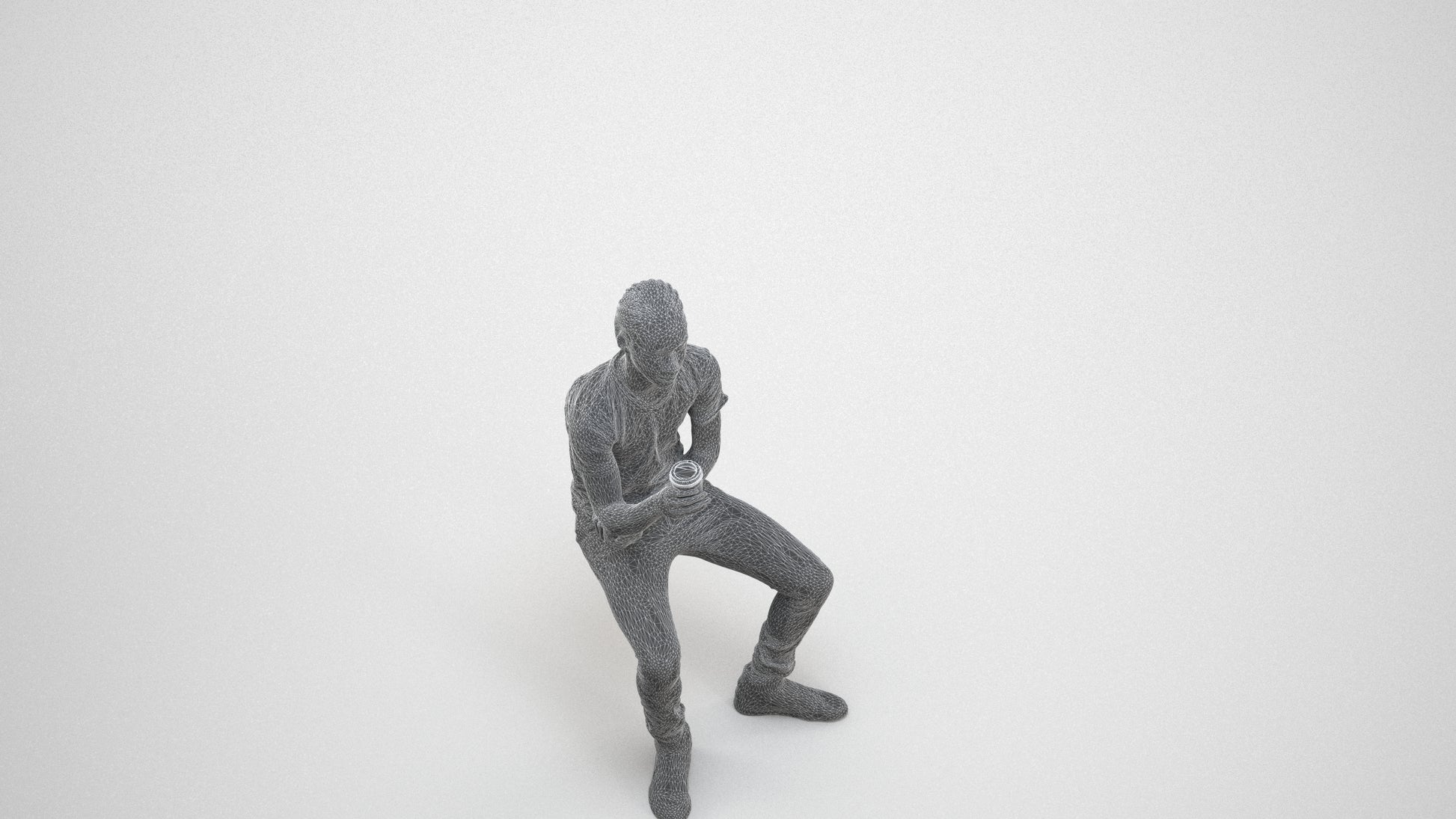 3D human model boy casual kids, photogrammetry scanned person for archviz, wireframe three-quarter view