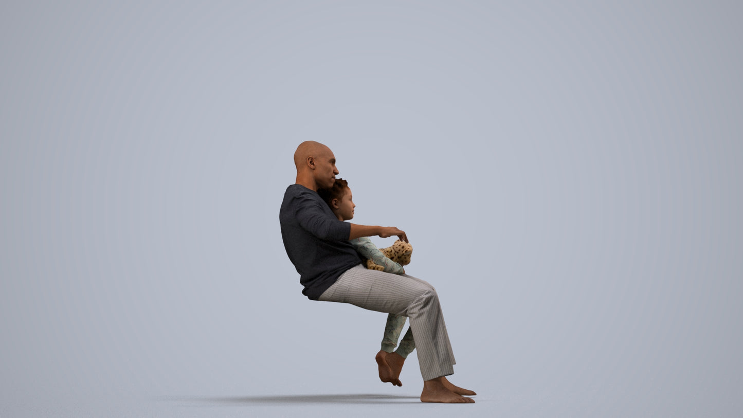 3D human model girl casual kids, photogrammetry scanned person for archviz, side view render