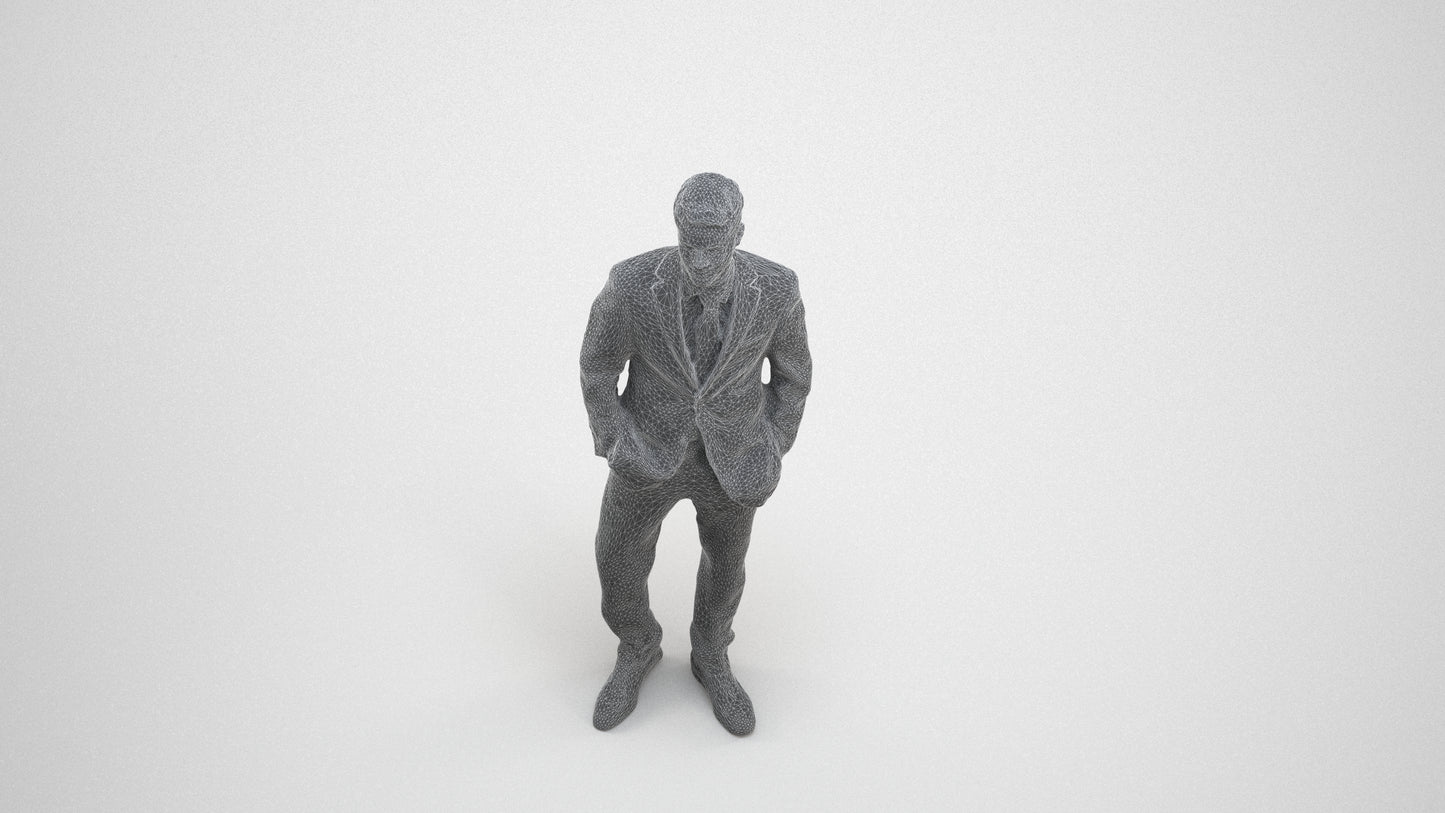 realistic 3D man business, scanned archviz people for Blender and 3ds Max, wireframe three-quarter view