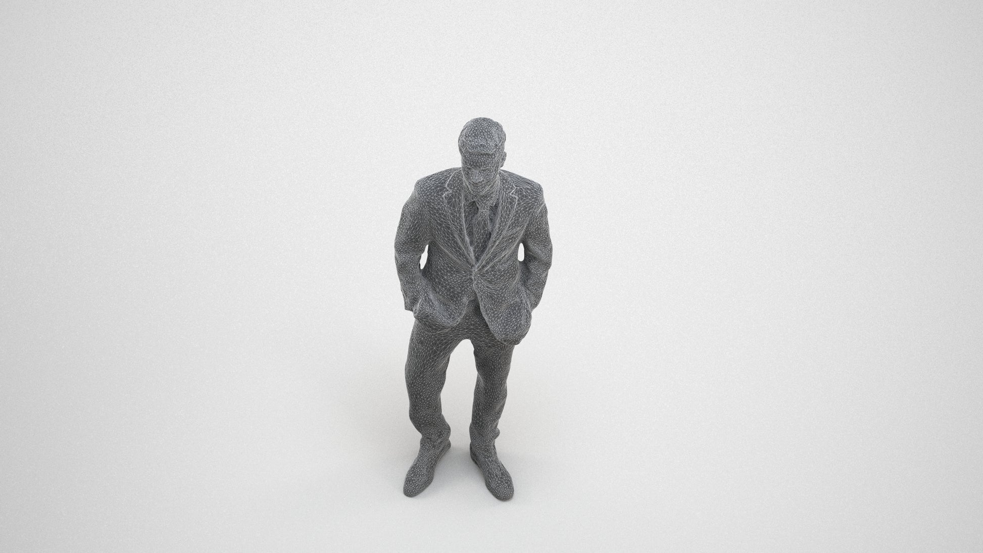 realistic 3D man business, scanned archviz people for Blender and 3ds Max, wireframe three-quarter view