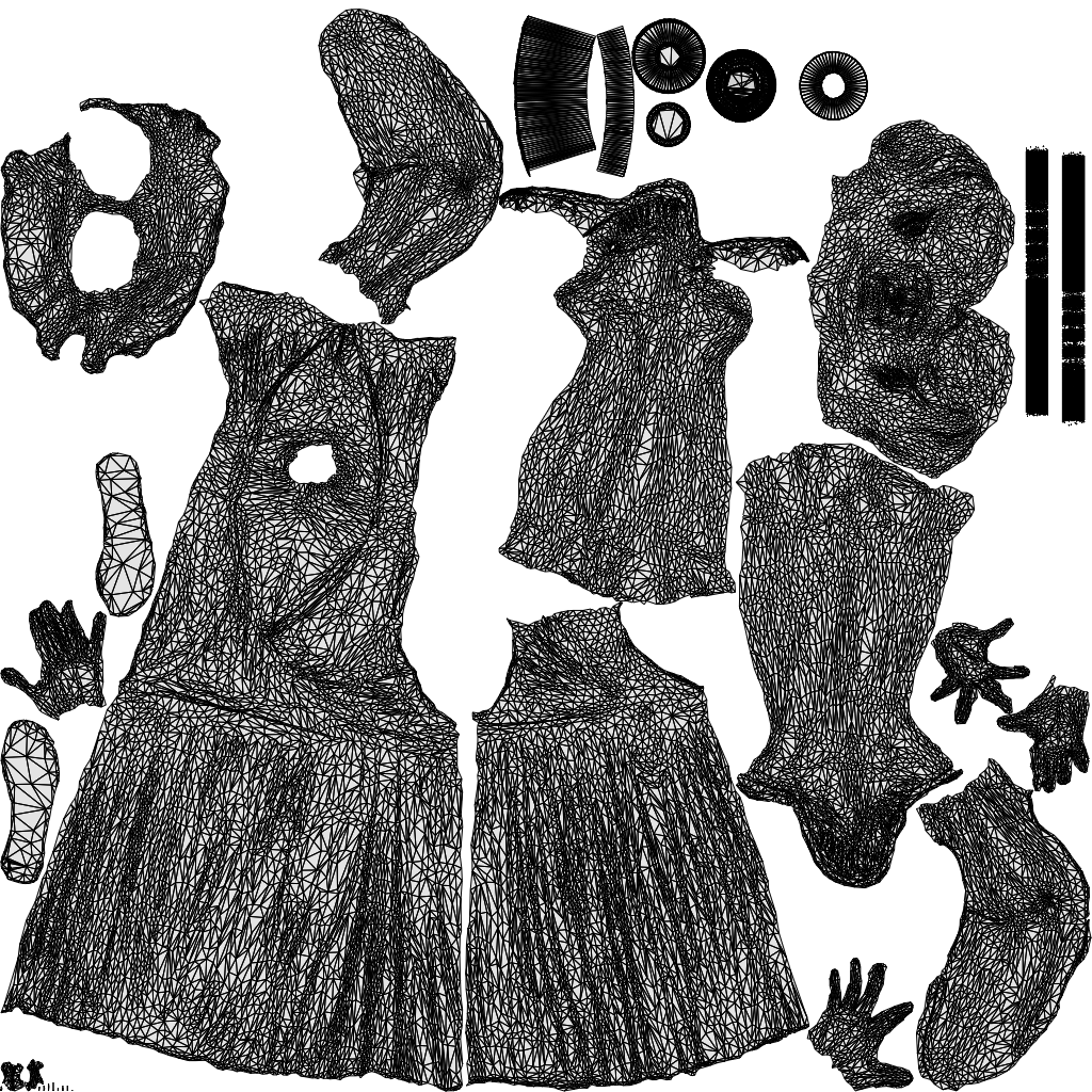 3D people model woman casual standing, scanned human for 3ds Max rendering, wireframe top-down view