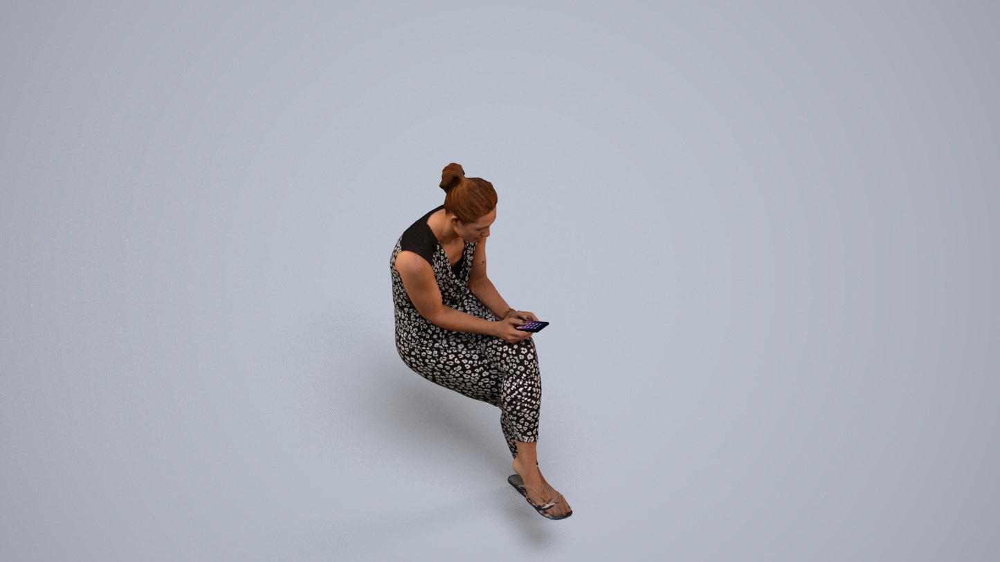 realistic 3D people woman casual sitting, render-ready for V-Ray and Corona, FBX OBJ, back view render