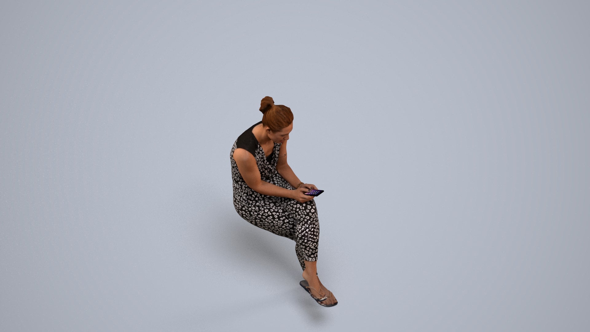 realistic 3D people woman casual sitting, render-ready for V-Ray and Corona, FBX OBJ, back view render