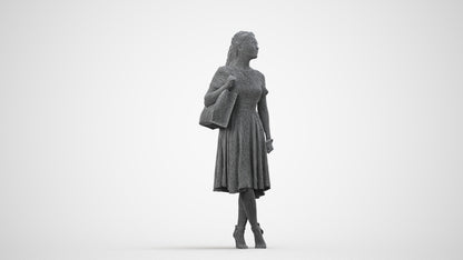 realistic 3D people woman casual standing, render-ready for V-Ray and Corona, FBX OBJ, wireframe side view