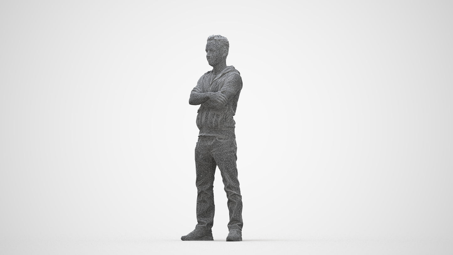 realistic 3D man casual standing, scanned archviz people for Blender and 3ds Max, wireframe back view