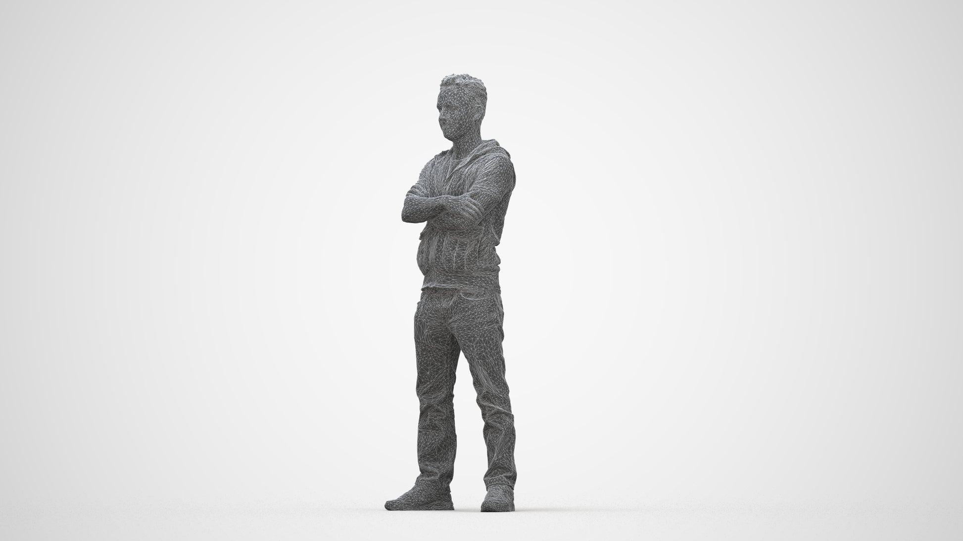 realistic 3D man casual standing, scanned archviz people for Blender and 3ds Max, wireframe back view