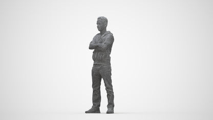 realistic 3D man casual standing, scanned archviz people for Blender and 3ds Max, wireframe back view