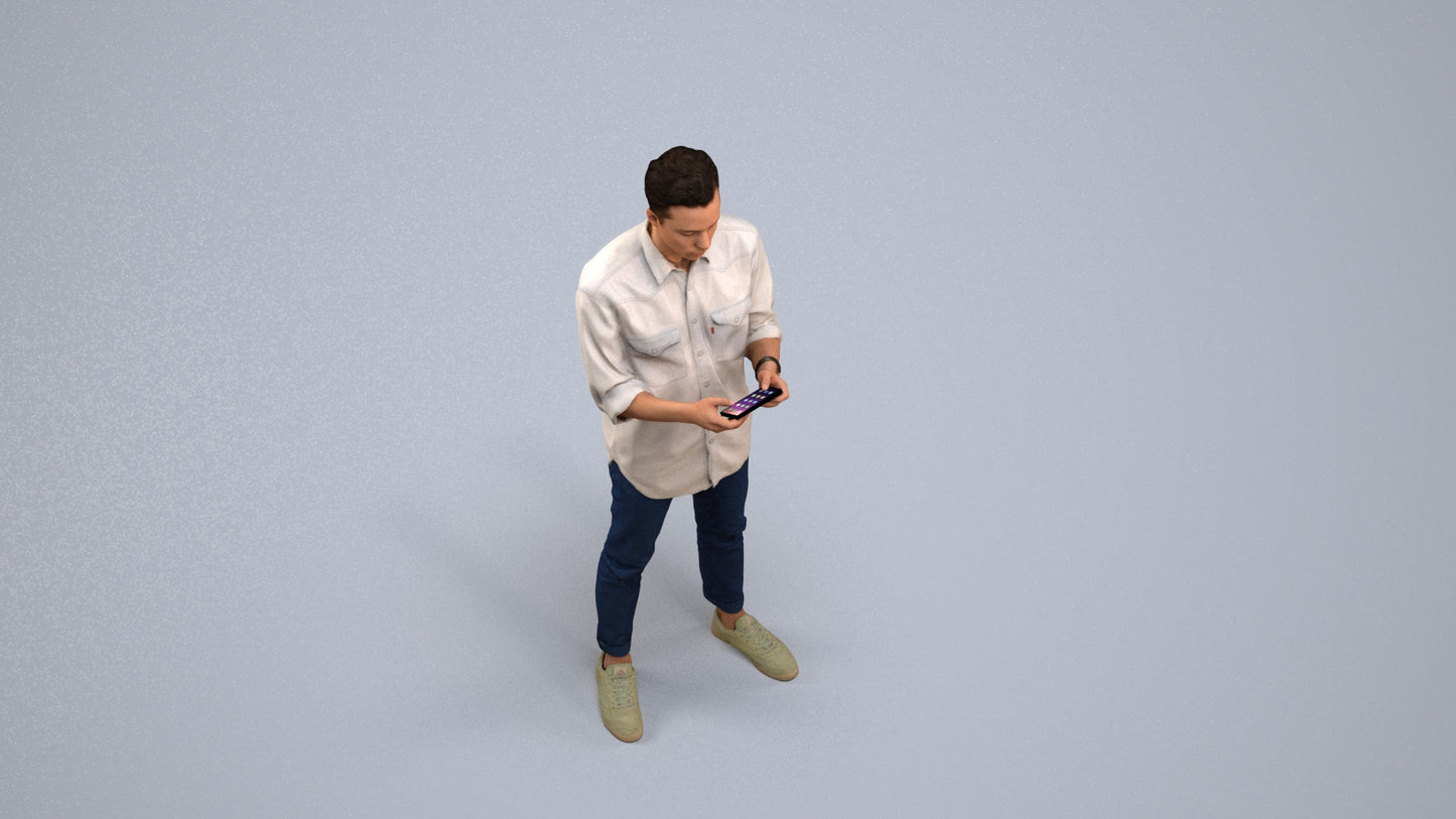 3D people model man casual standing, scanned human for 3ds Max rendering, back view render