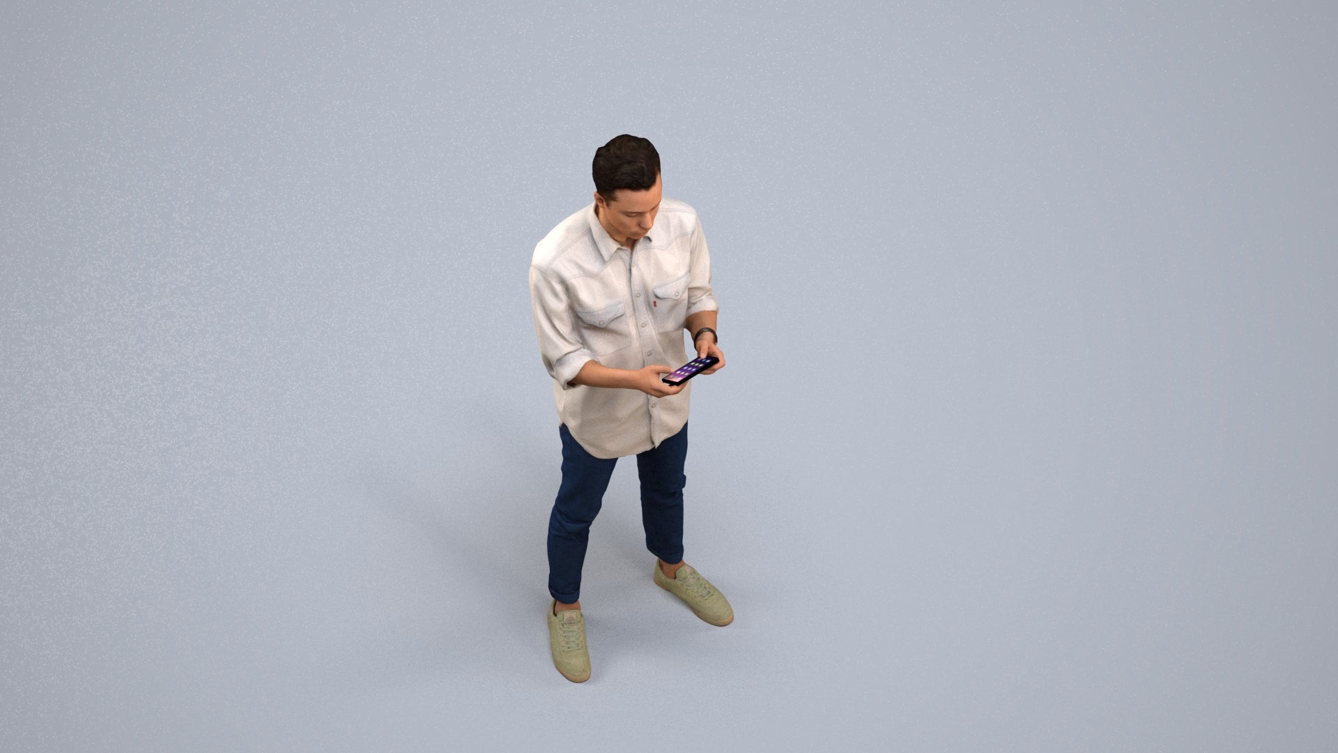 3D people model man casual standing, scanned human for 3ds Max rendering, back view render